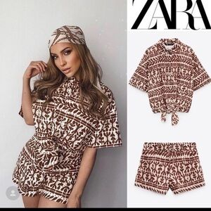 ZARA Set 2 piece  size small printed linen blend SET